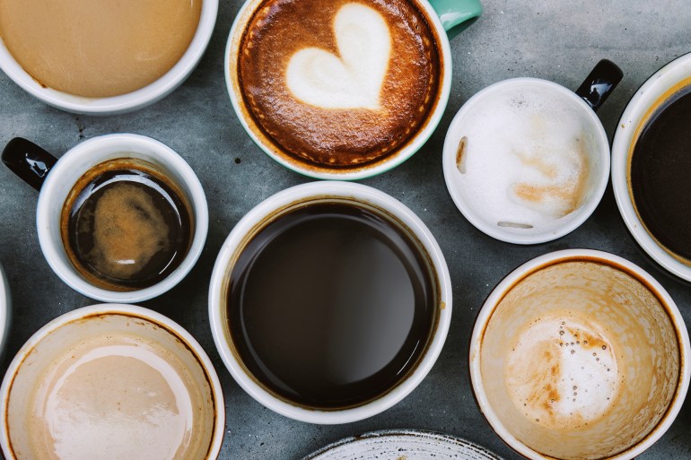 Aerial view of various coffee