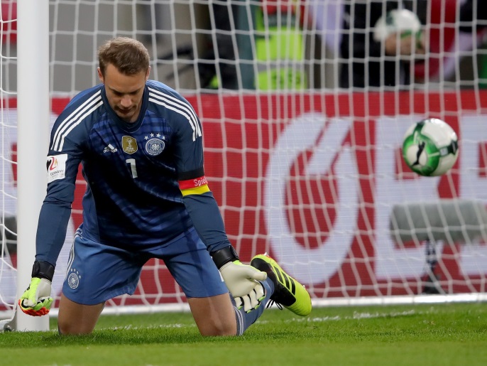 KLAGENFURT, AUSTRIA - JUNE 02: Manuel Neuer, goalkeeper of Germany reacts during the International Friendly match between Austria and Germany at Woerthersee Stadion on June 2, 2018 in Klagenfurt, Austria. (Photo by Alexander Hassenstein/Bongarts/Getty Images)