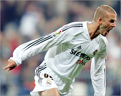 AFP - Real Madrid's Briton David Beckham celebrates after scoring their fourth goal against Levante during their Spanish Premier