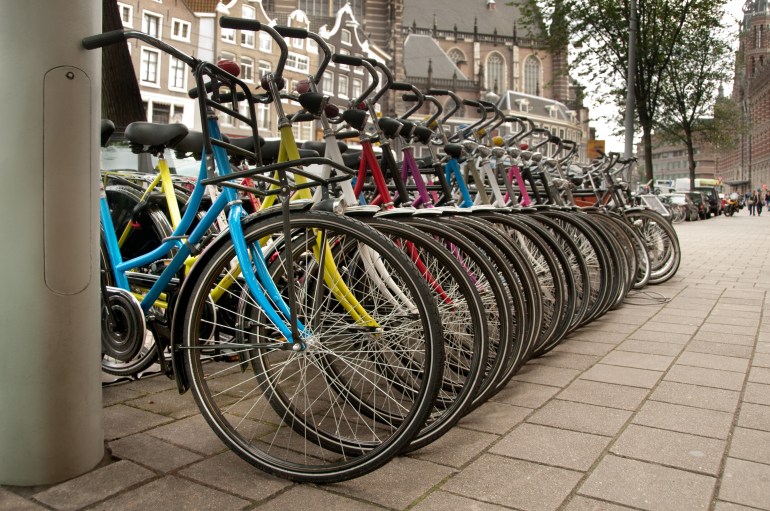 Bikes parked in the city Amsterdam, Netherlands