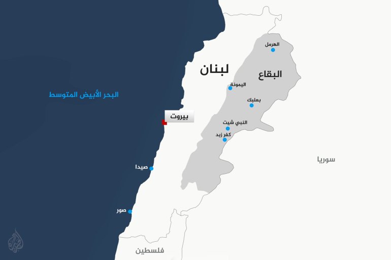 خريطة منطقة البقاع في لبنان