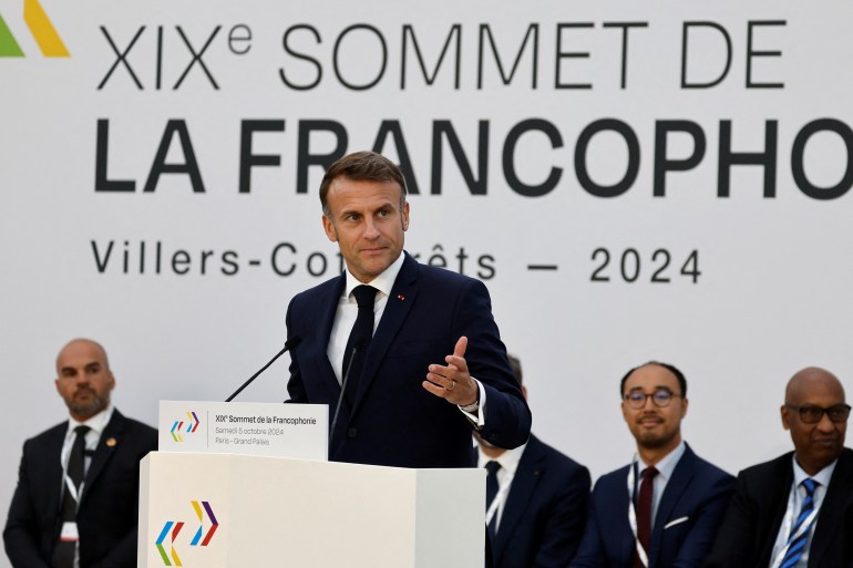 France's President Emmanuel Macron delivers a speech during the closing session of the 19th Summit of the Francophonie at the Grand Palais in Paris, on October 5, 2024. French President hosts dozens of leaders of French-speaking countries for a summit he hopes will help boost French influence in a world beset by crises, in particular Africa. The leaders will gather from October 4 to 5 for the "Francophonie" summit, the first time the event has been held in France for 33 years. LUDOVIC MARIN/Pool via REUTERS