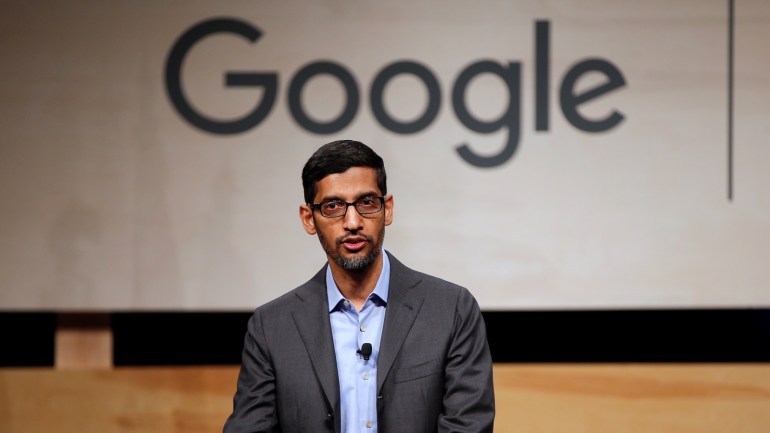 Google CEO Sundar Pichai speaks during signing ceremony committing Google to help expand information technology education at El Centro College in Dallas, Texas, U.S. October 3, 2019. REUTERS/Brandon Wade