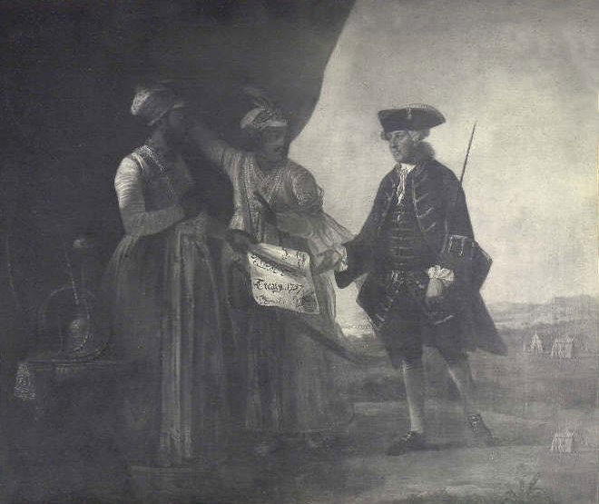 File:Mir Jafar and his son Miran delivering the Treaty of 1857 to William Watts.jpg