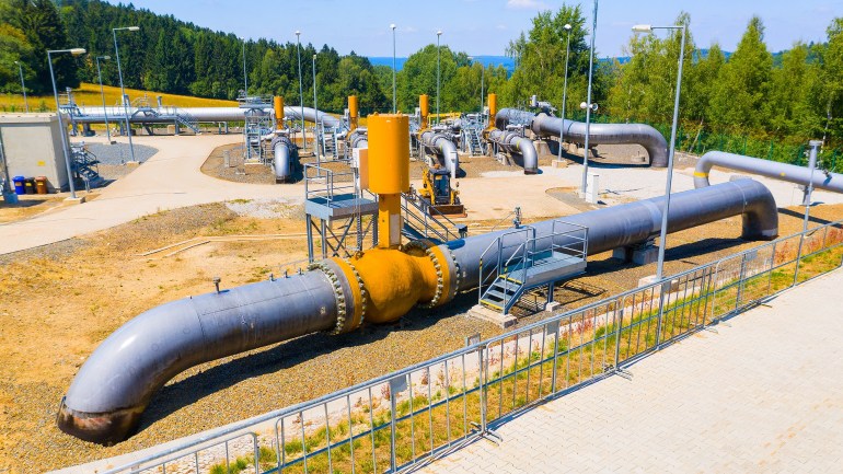 Gas pipeline Gazelle. One part of Nord Stream pipeline from Russia to European Union. High pressure pipes on a hot summer day.; Shutterstock ID 2181400127; purchase_order: ajnet; job: ; client: ; other: