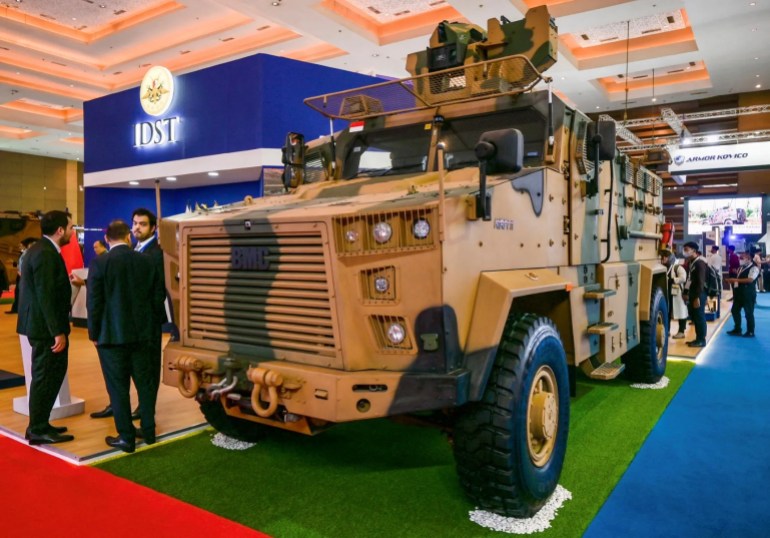 Visitors check Turkish BMC’s armoured vehicle, the Kirpi II, at the 2022 Indo Defence Expo in Jakarta, Indonesia, on November 2, 2022 [Bay Ismoyo/AFP]