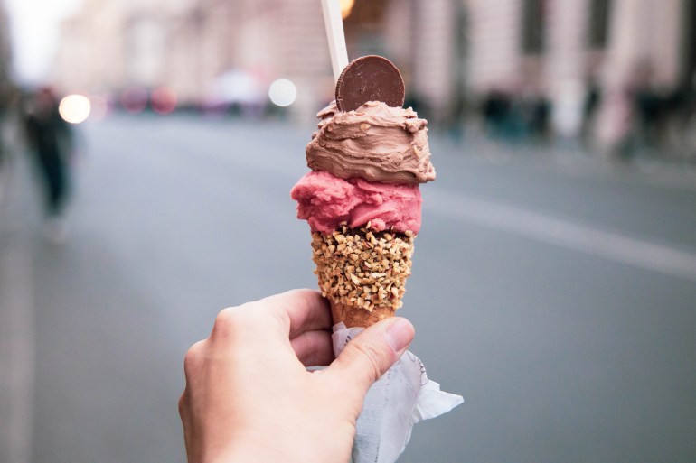 Tasty gelato ice cream in the streets of Rome.