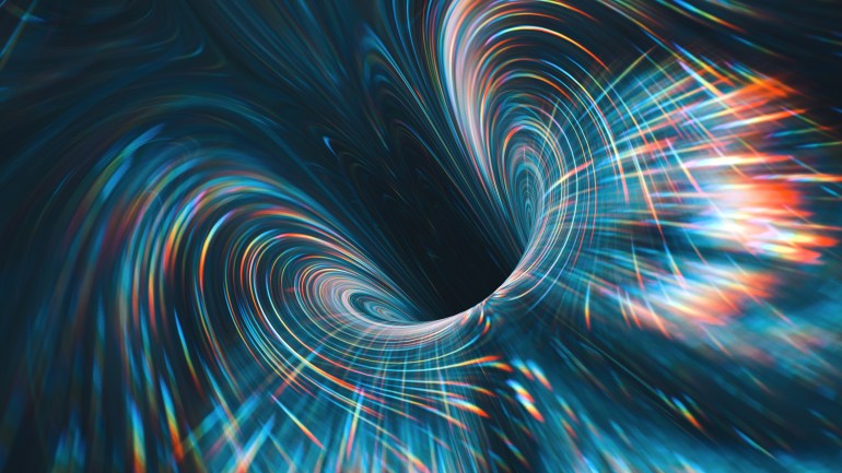 Spacetime Scifi Digital Arts concept distortion warp on space bended curved as hole 3d render