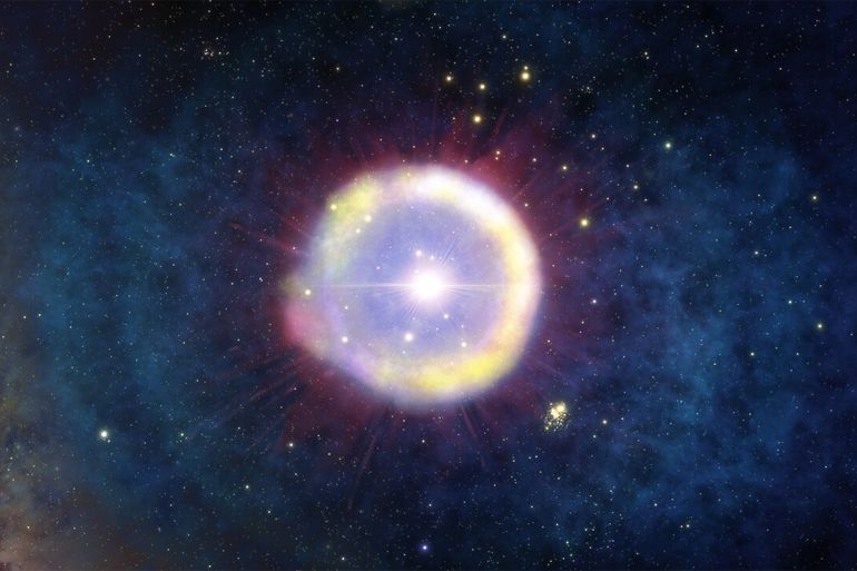 This artist’s impression shows a field of Population III stars as they would have appeared a mere 100 million years after the Big Bang. Astronomers may have discovered the first signs of their ancient chemical remains in the clouds surrounding one of the most distant quasars ever detected Credit: NOIRLab/NSF/AURA/J. da Silva/Spaceengine